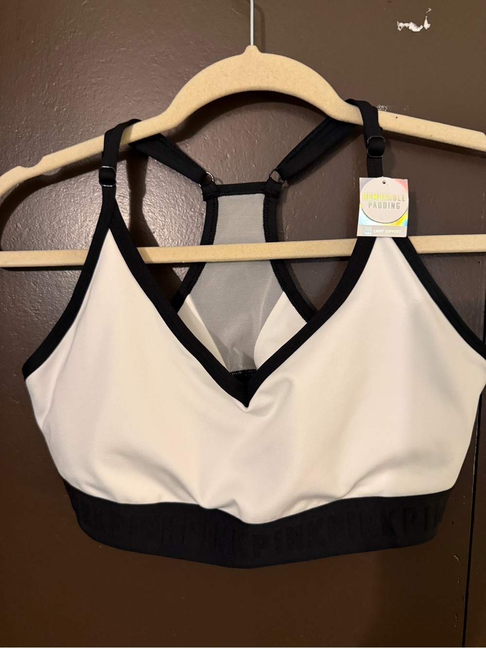 PINK Victoria's Secret Cream and Black Light-Support Bralette